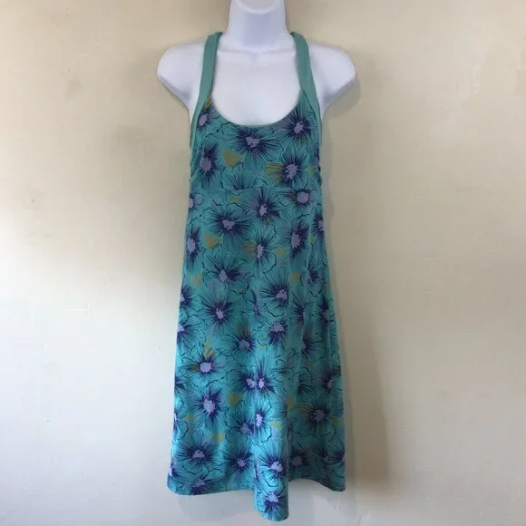 Patagonia Blue Floral Print Thin Strap Dress with Built in Bra - Picture 1 of 6